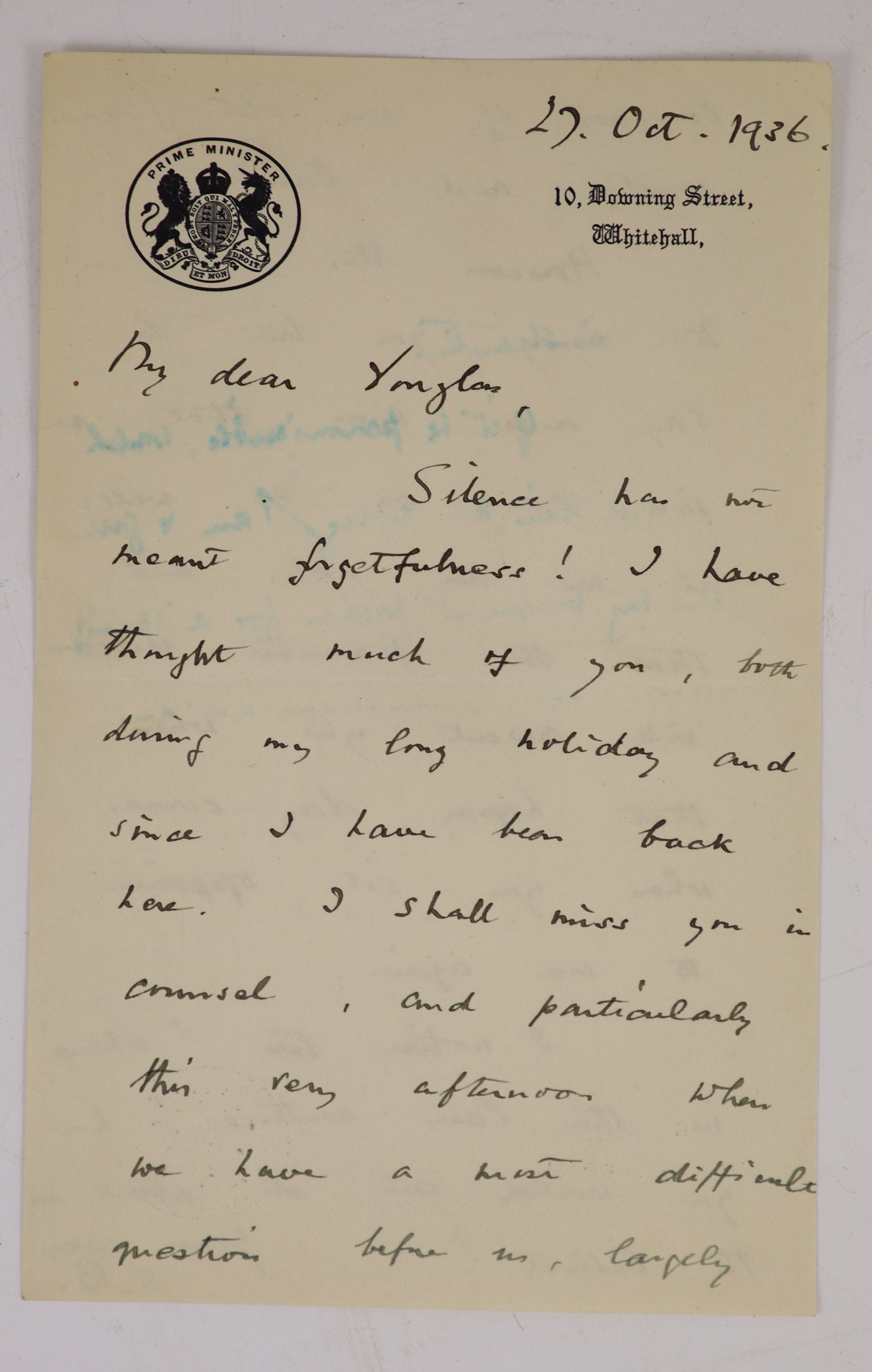 Baldwin, Stanley (1867-1947) An a/l, 2pp, 8vo, to Douglas Hogg, dated 3rd June, 1935, - ‘’My dear Douglas, I am now in a position to ask if you accept once more the office of Lord Chancellor. It would give me the greates